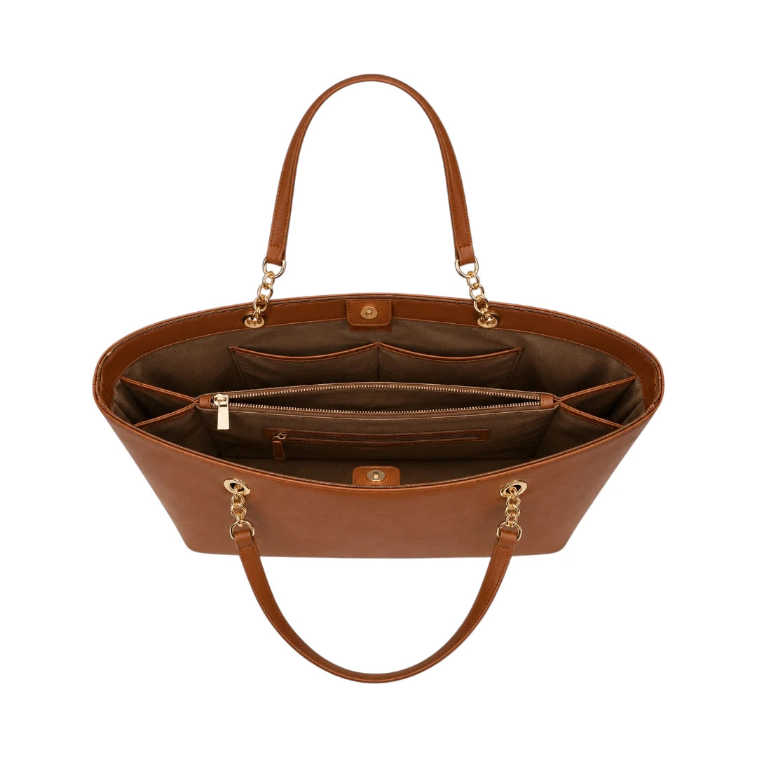 Laguna Handbag Brown Chain Accent Tote Bag for Women