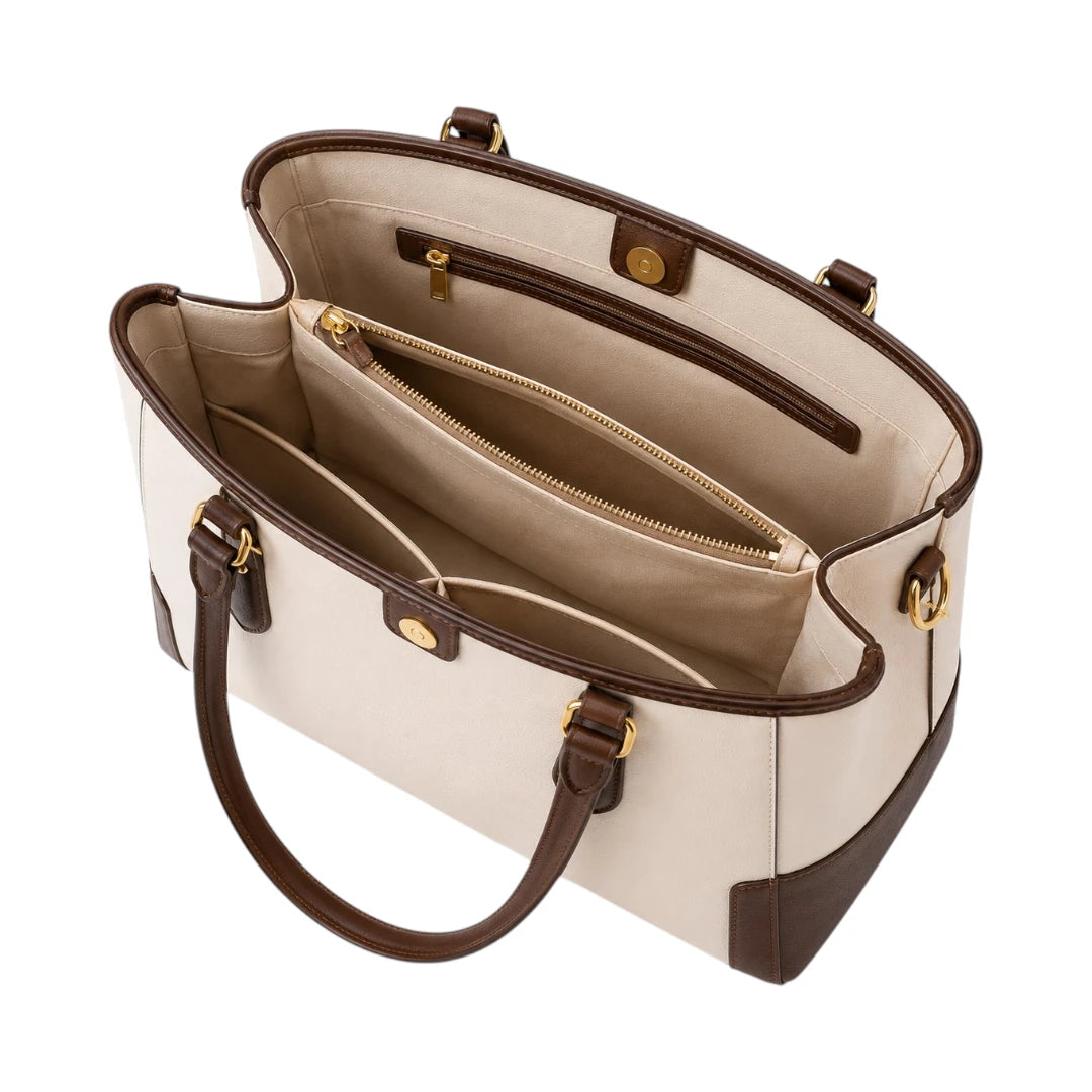Laguna Handbag Ivory Two Tone Contrast Panel Tote Bag for Women